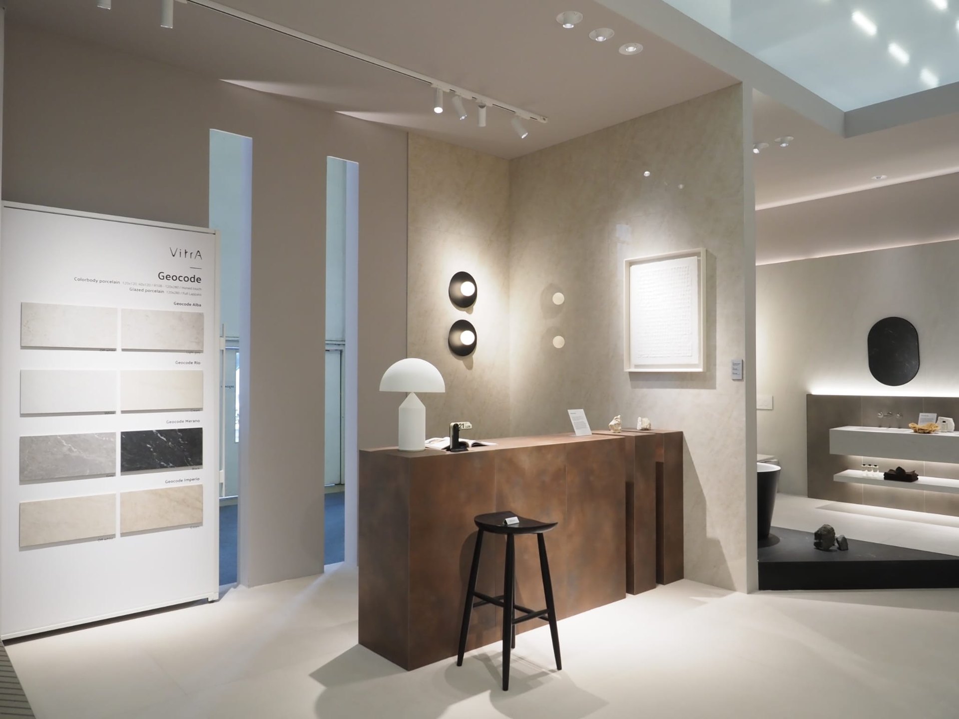 Geocode collection display on the VitrA Tiles stand: Decoding Surfaces: VitrA Tiles Presents The Code and a New Design Vocabulary at Cersaie